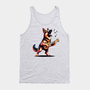 Dog Playing Guitar Singing German Shepherd Alsatian Funny Tank Top